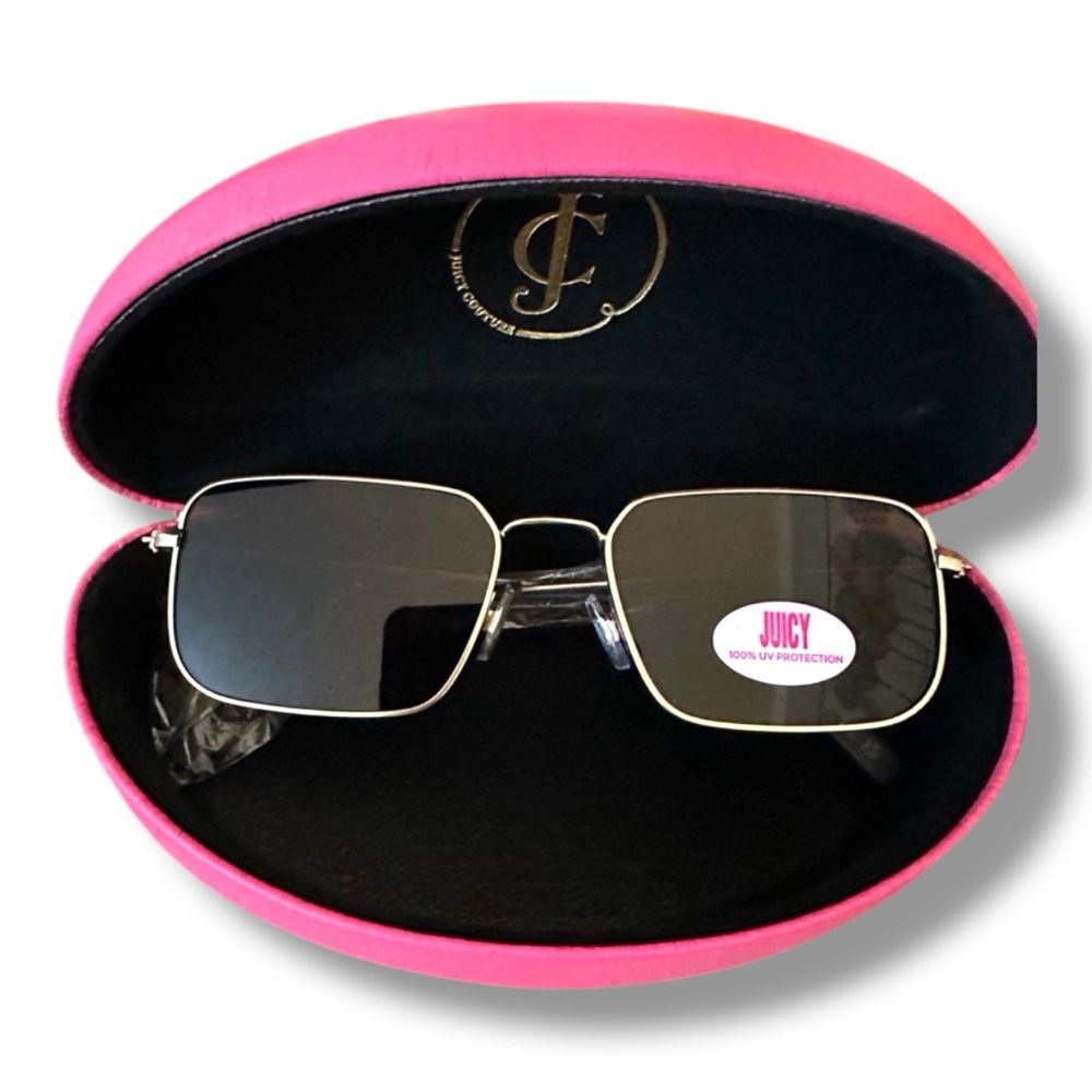 Juicy Couture Gold Aviator Sunglasses &‎ Pink Juicy Eye Glass Case | NWT